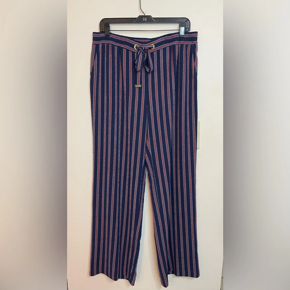 Michael Kors Women’s Stripped Relaxed Wide Leg Elastic Waistband Pockets Sz L.